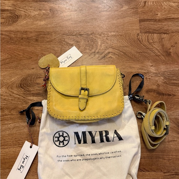 Myra Bag Bright Yellow Leather Crossbody with Whipstitch Trim - Picture 4 of 4